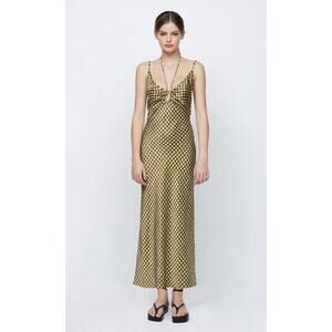 Bec + Bridge Open Back Quinn Silk Maxi Dress Halter Neck Geometric Size 8 NWOT